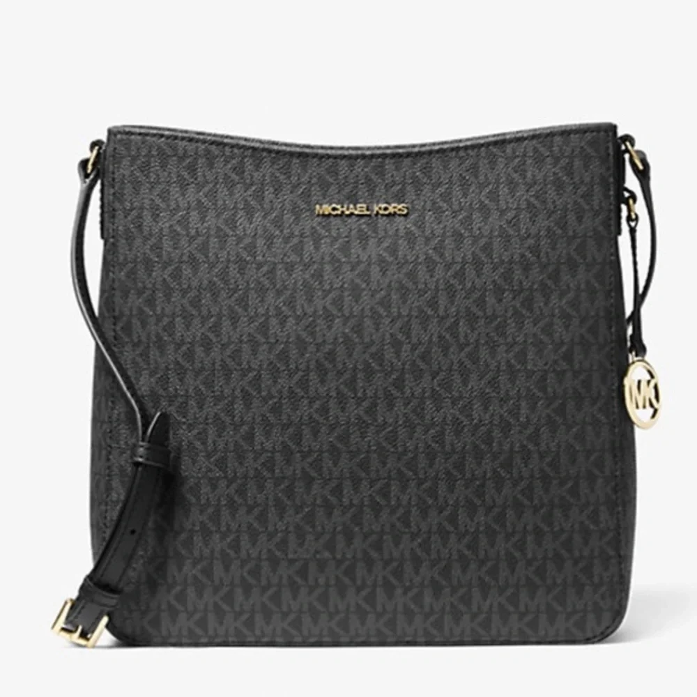 Women’s Michael Kors Jet Set Travel Large Crossbody Messenger Bag Black MK Logo